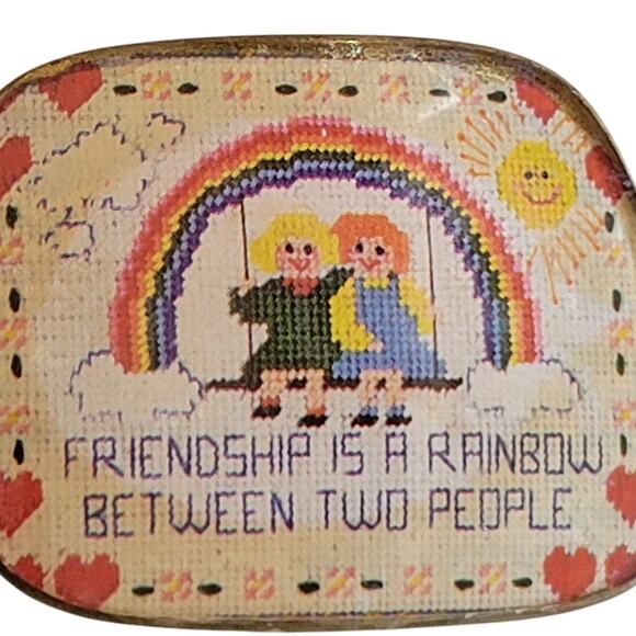 Vintage Friendship Is A Rainbow Pin Brooch Two Girls Swinging 2.03"x1.49" - Picture 11 of 11